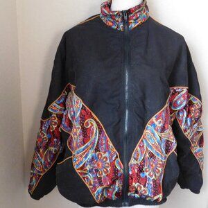 Sport Windbreaker Women’s Jacket Black Colorful Paisly Size S 90's Y2k VTG
